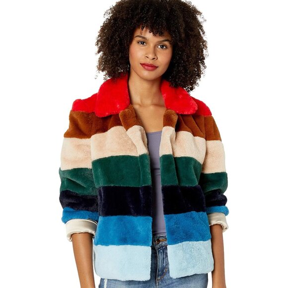 NWT Blank NYC Rainbow Pop Faux Fur Plush Coat - Picture 1 of 14